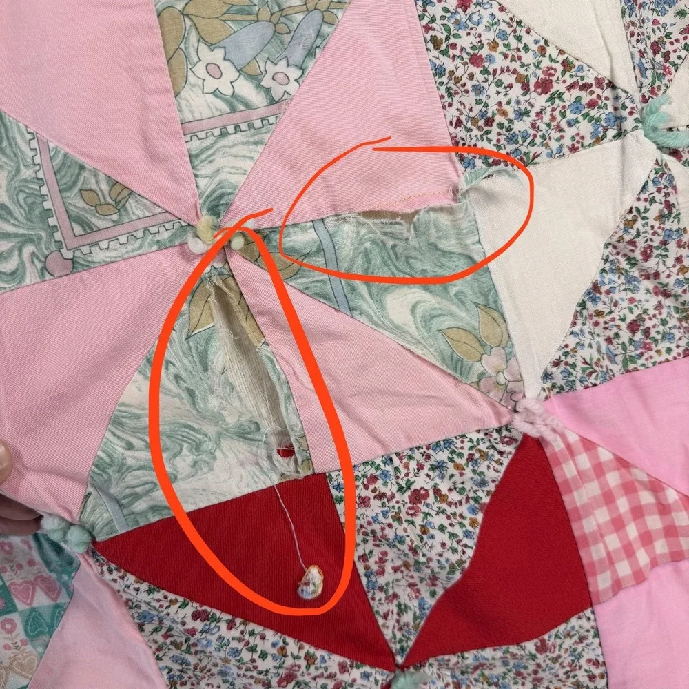 Vintage Handmade Pinwheel Colorful Scrap Quilt *Flaws* Full Size 88